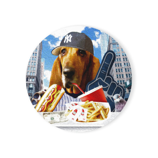 Basset Eating American Fast Food - Cork Back Coaster