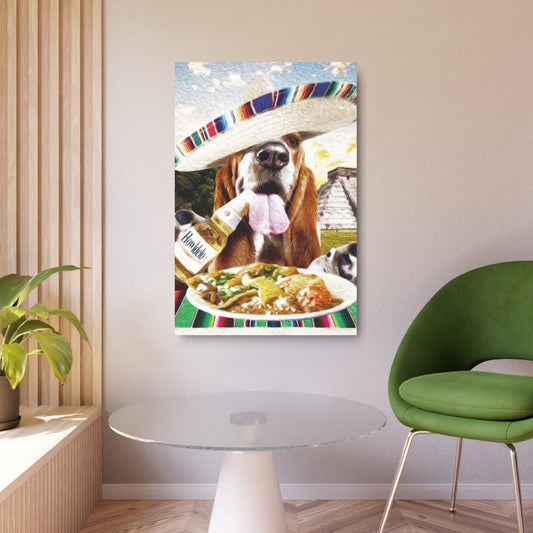 Basset Eating Mexican Food - Metal Art Sign