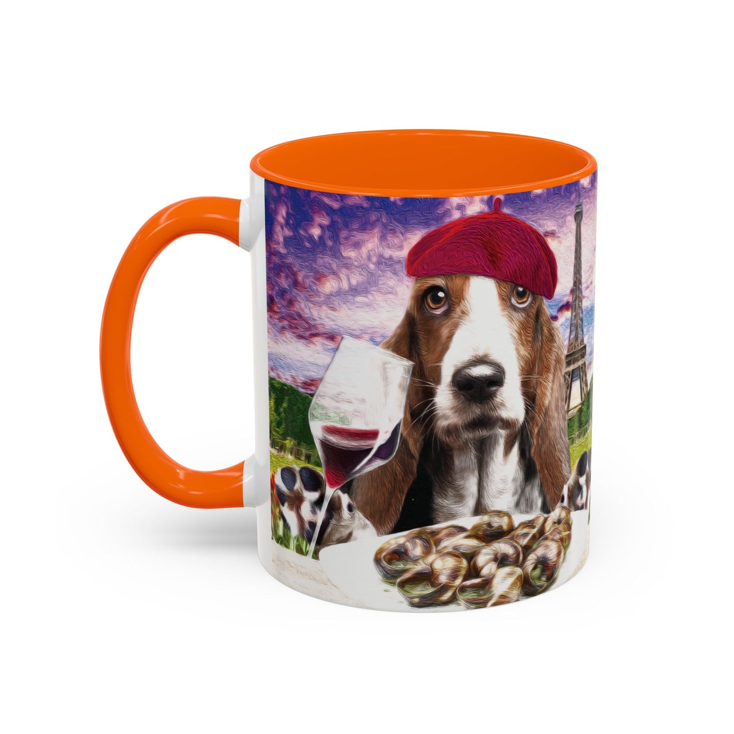 Basset Hound Eating in a French Parisian park - Coffee Mug - Perfect for Dog Lovers, Coffee Enthusiasts, Gifts, Home Decor, and More