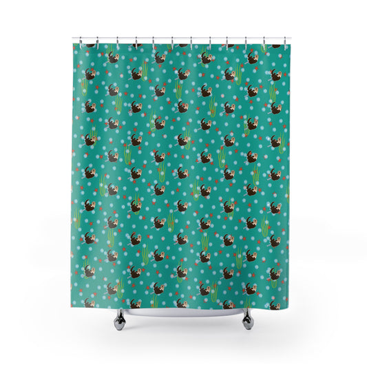 Farting Sea Otter (sea green water) Shower Curtain – Cute Underwater Sea Otter Bathroom Decor