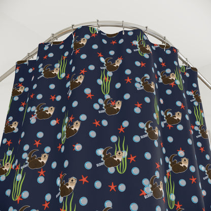 Farting Sea Otter (navy blue water) Shower Curtain – Cute Underwater Sea Otter Bathroom Decor
