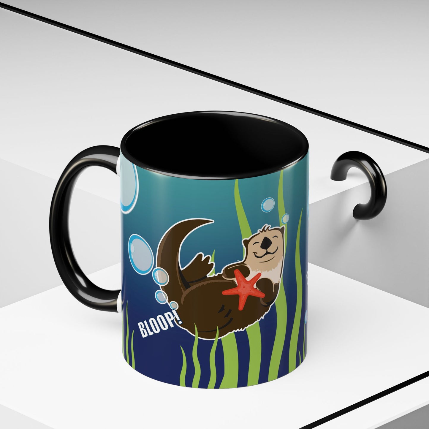 Farting Sea Otter Coffee Mug — Cute 'Bloop!' Sea Otter Accent Ceramic Mug (11/15oz)