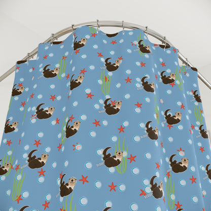 Farting Sea Otter (light blue water) Shower Curtain – Cute Underwater Sea Otter Bathroom Decor