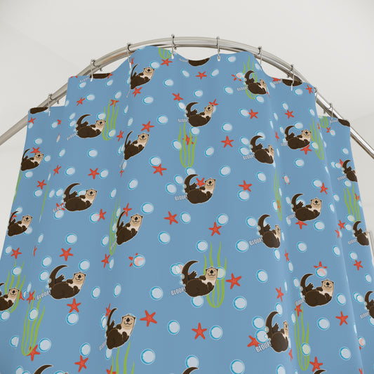 Farting Sea Otter (light blue water) Shower Curtain – Cute Underwater Sea Otter Bathroom Decor