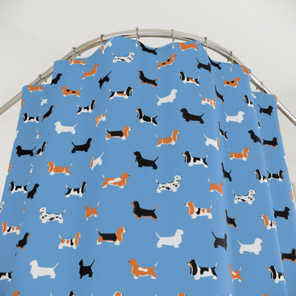 Basset Hound Pattern Shower Curtain – (light blue background)