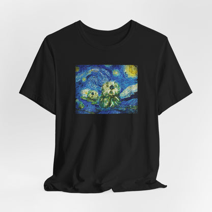 Starry Monterey Night Sea Otters T‑Shirt — Van Gogh Style Floral Tee