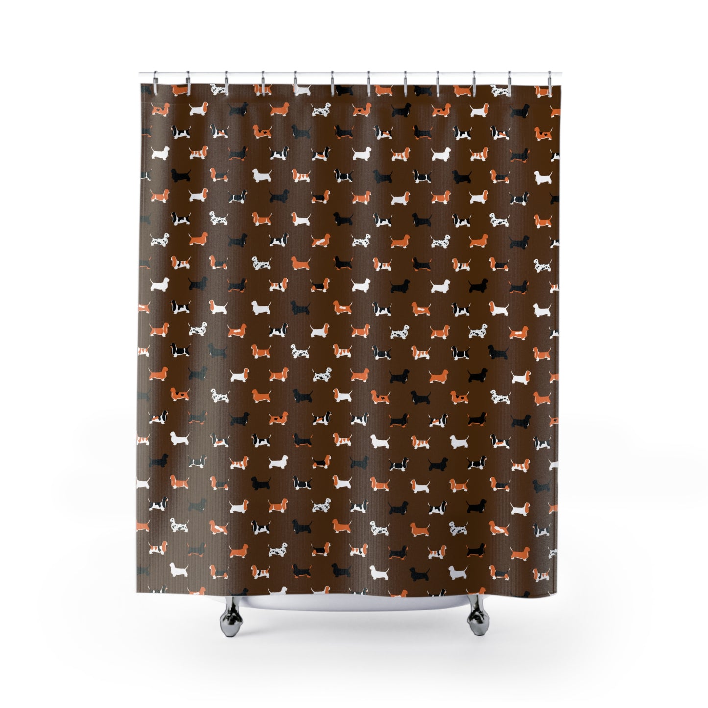 Basset Hound Pattern Shower Curtain – (brown background)