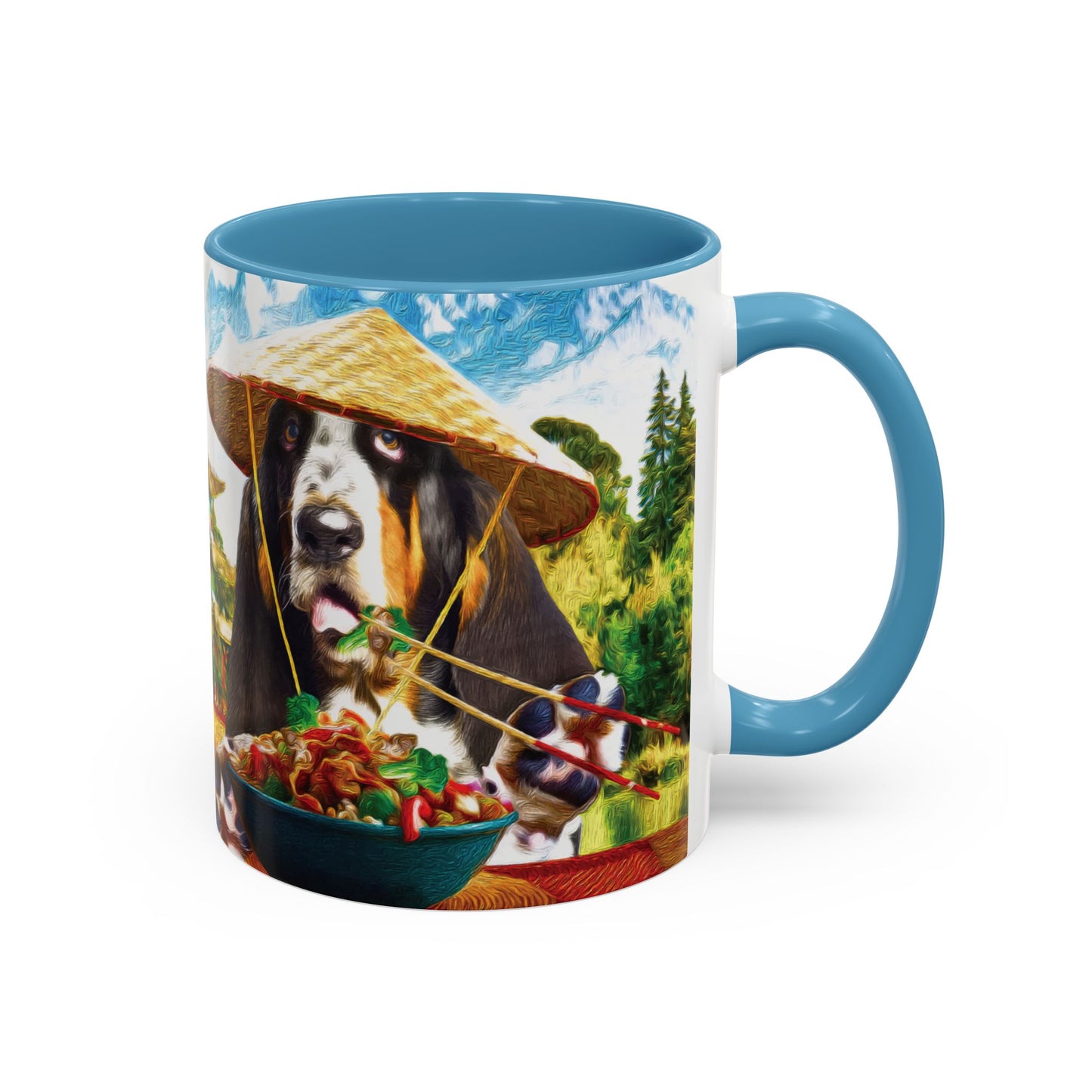 Basset Hound Eating in a Chinese Village - Coffee Mug - Perfect for Dog Lovers, Coffee Enthusiasts, Gifts, Home Decor, and More