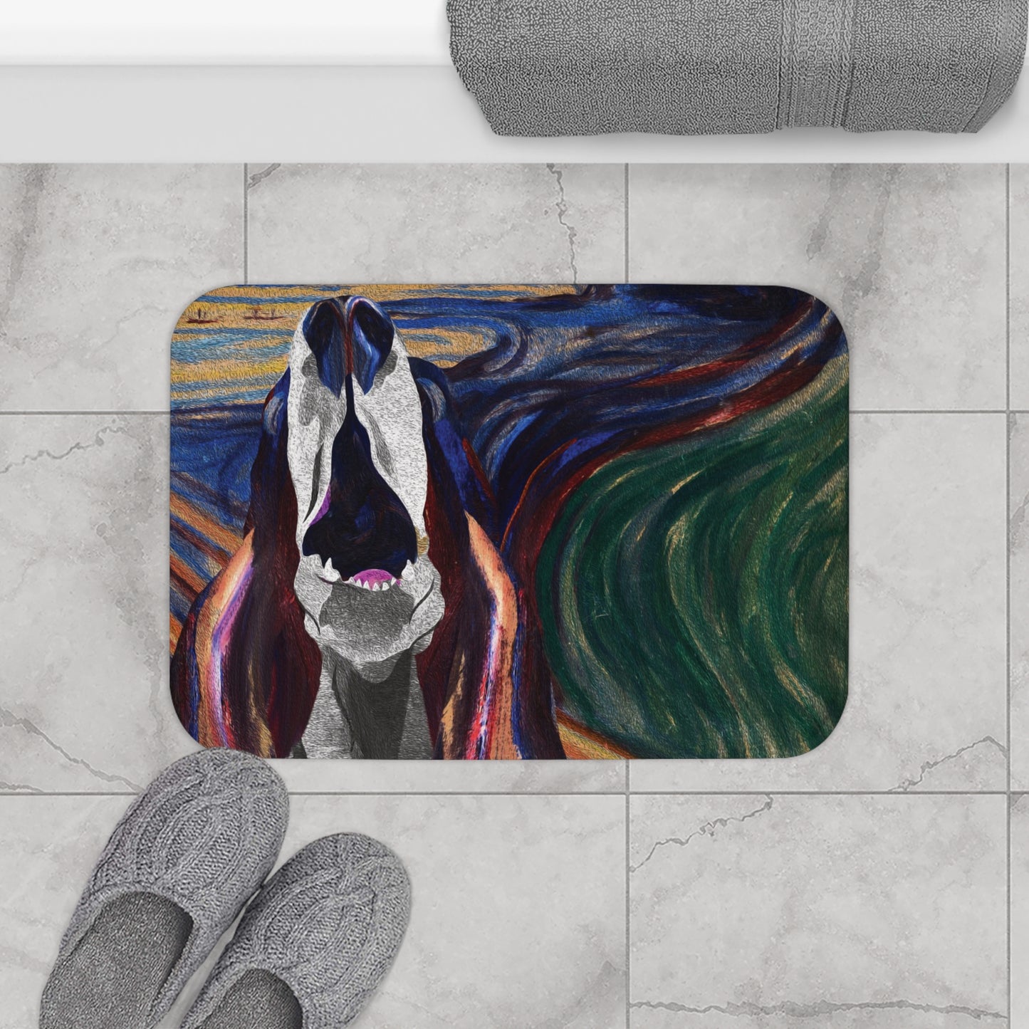 The Howl (The Scream, Basset Hound Parody) - Bath Mat Soft Plush Rug