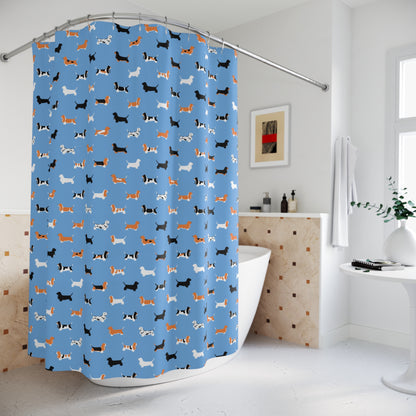 Basset Hound Pattern Shower Curtain – (light blue background)
