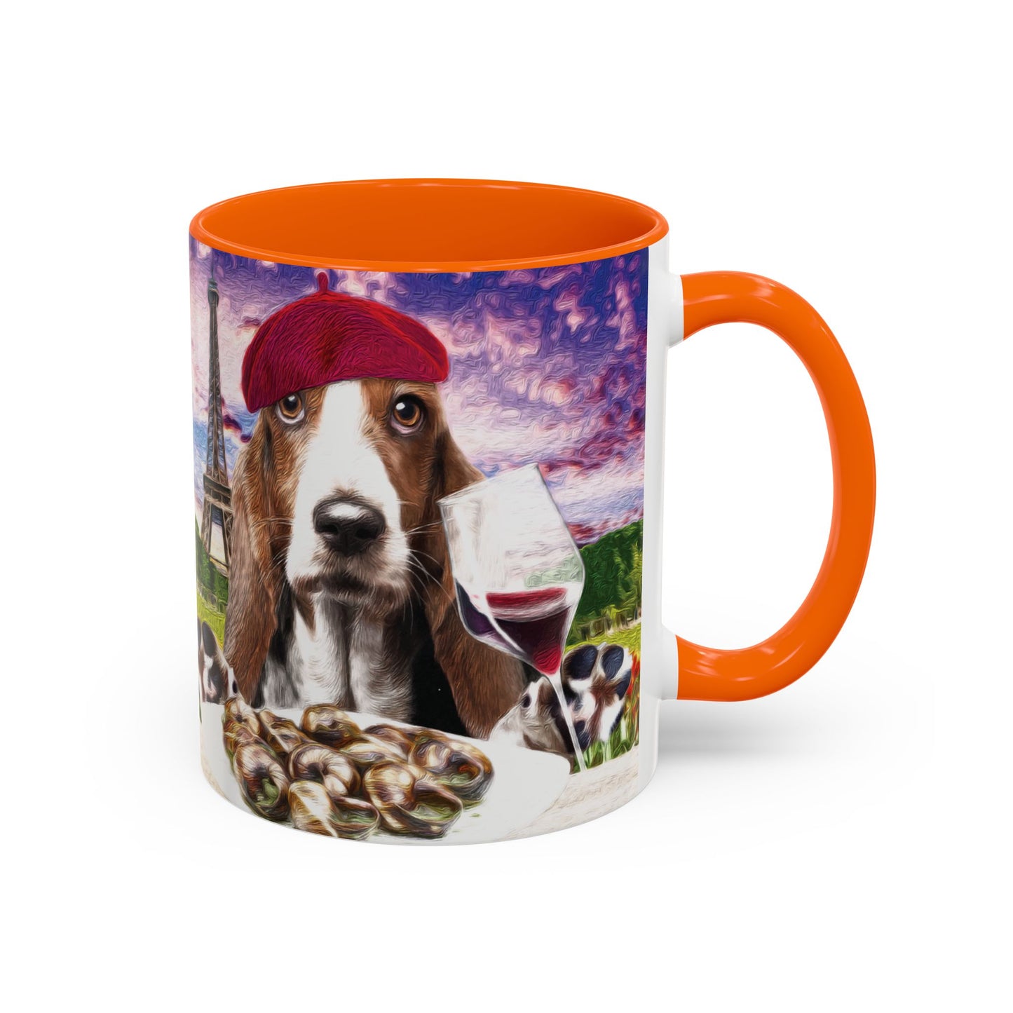 Basset Hound Eating in a French Parisian park - Coffee Mug - Perfect for Dog Lovers, Coffee Enthusiasts, Gifts, Home Decor, and More