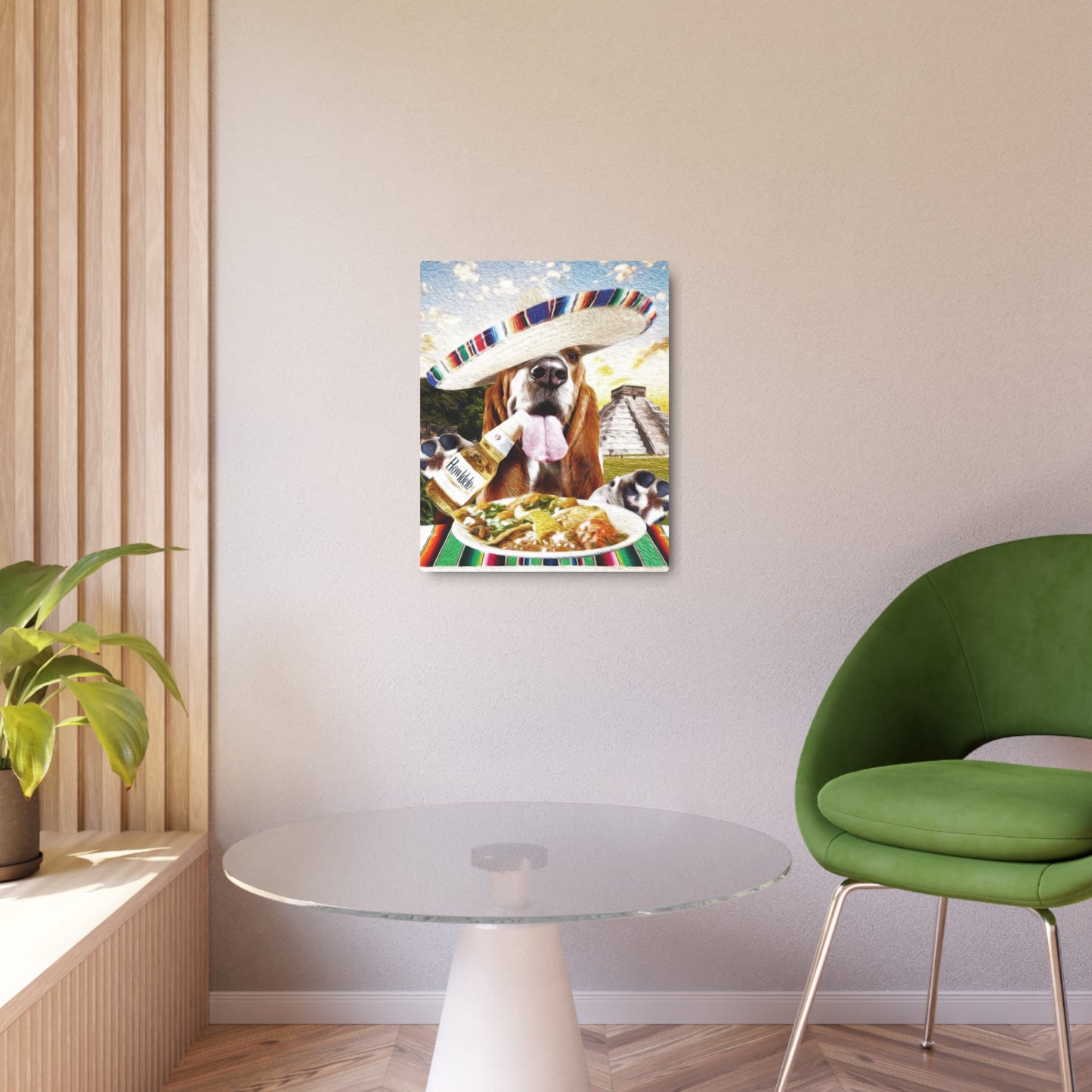 Basset Eating Mexican Food - Metal Art Sign