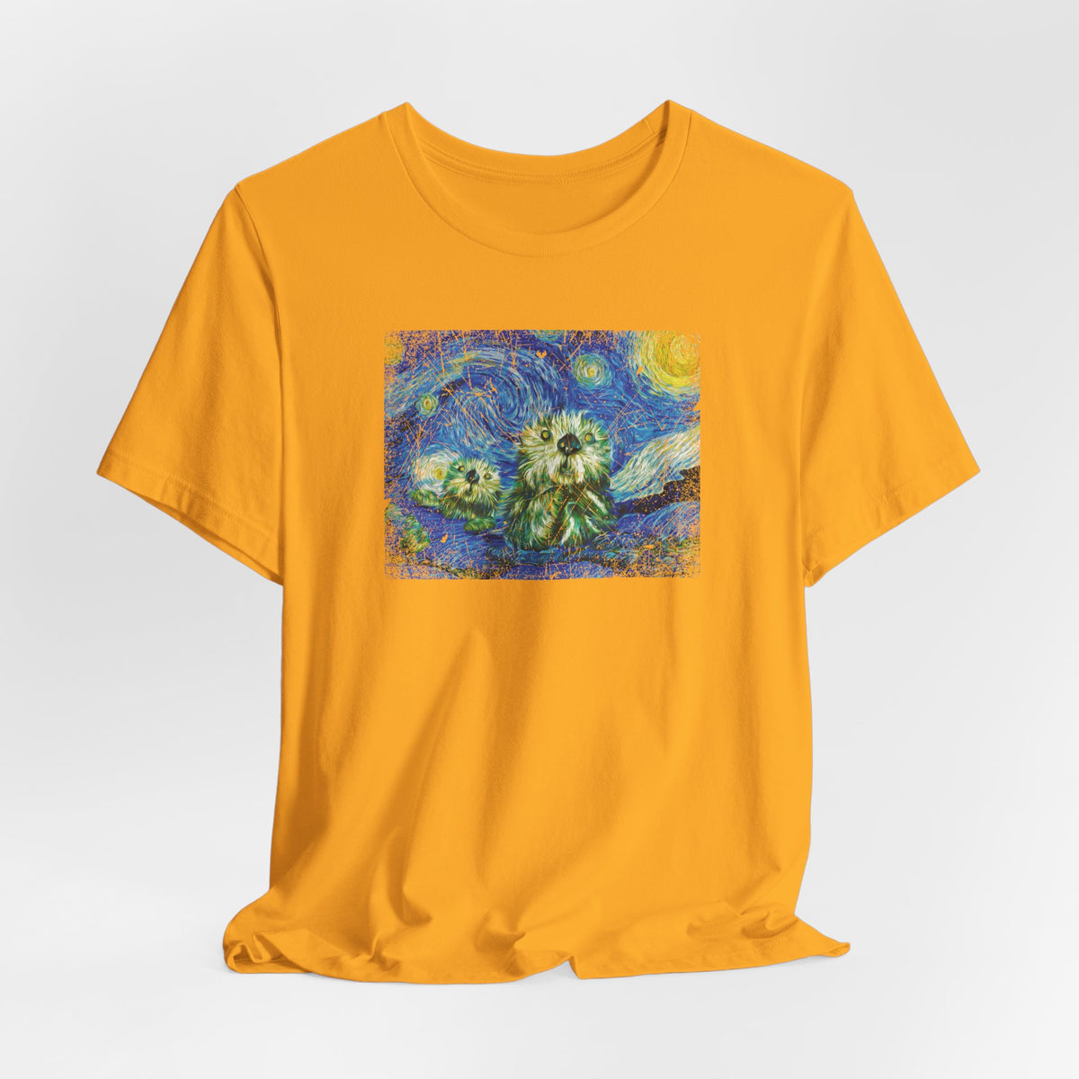 Starry Monterey Night Sea Otters T‑Shirt — Van Gogh Style Floral Tee