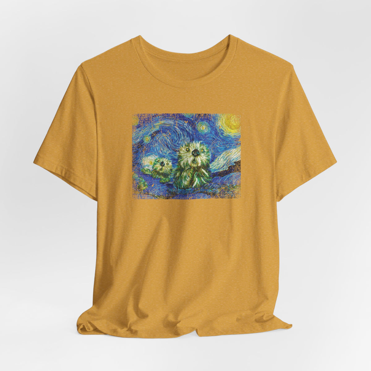 Starry Monterey Night Sea Otters T‑Shirt — Van Gogh Style Floral Tee