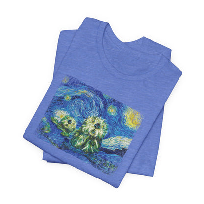 Starry Monterey Night Sea Otters T‑Shirt — Van Gogh Style Floral Tee