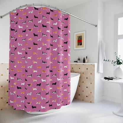 Basset Hound Pattern Shower Curtain – (pink background)