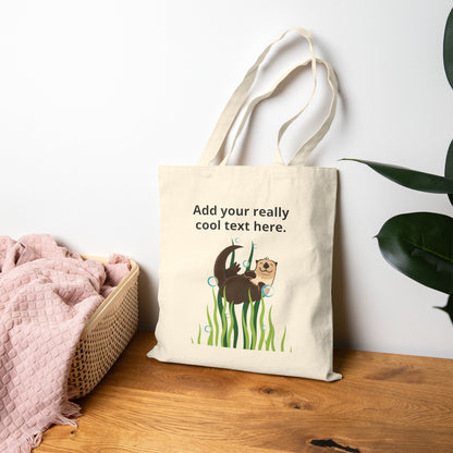 Cute Sea Otter Canvas Tote Bag — Personalized Design "Add your really cool text here."