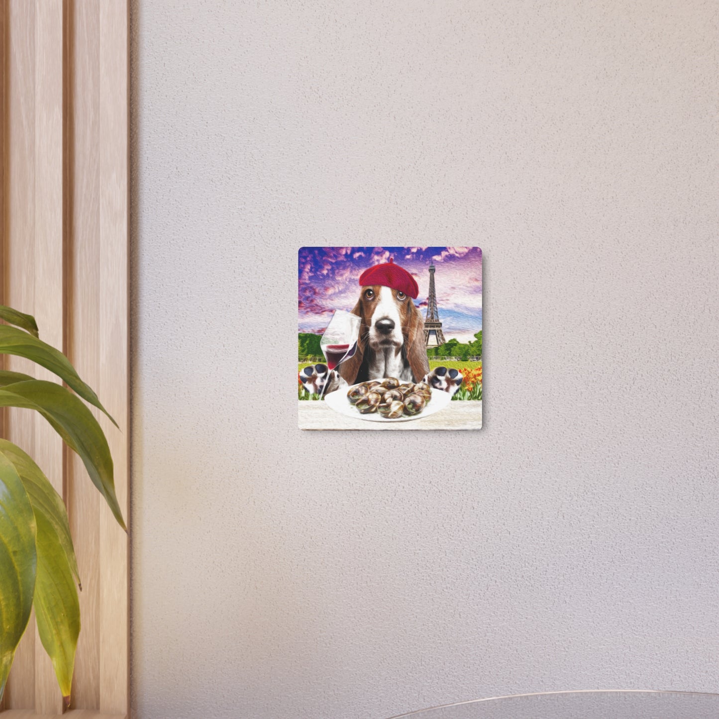 Basset Eating French Food - Metal Art Sign