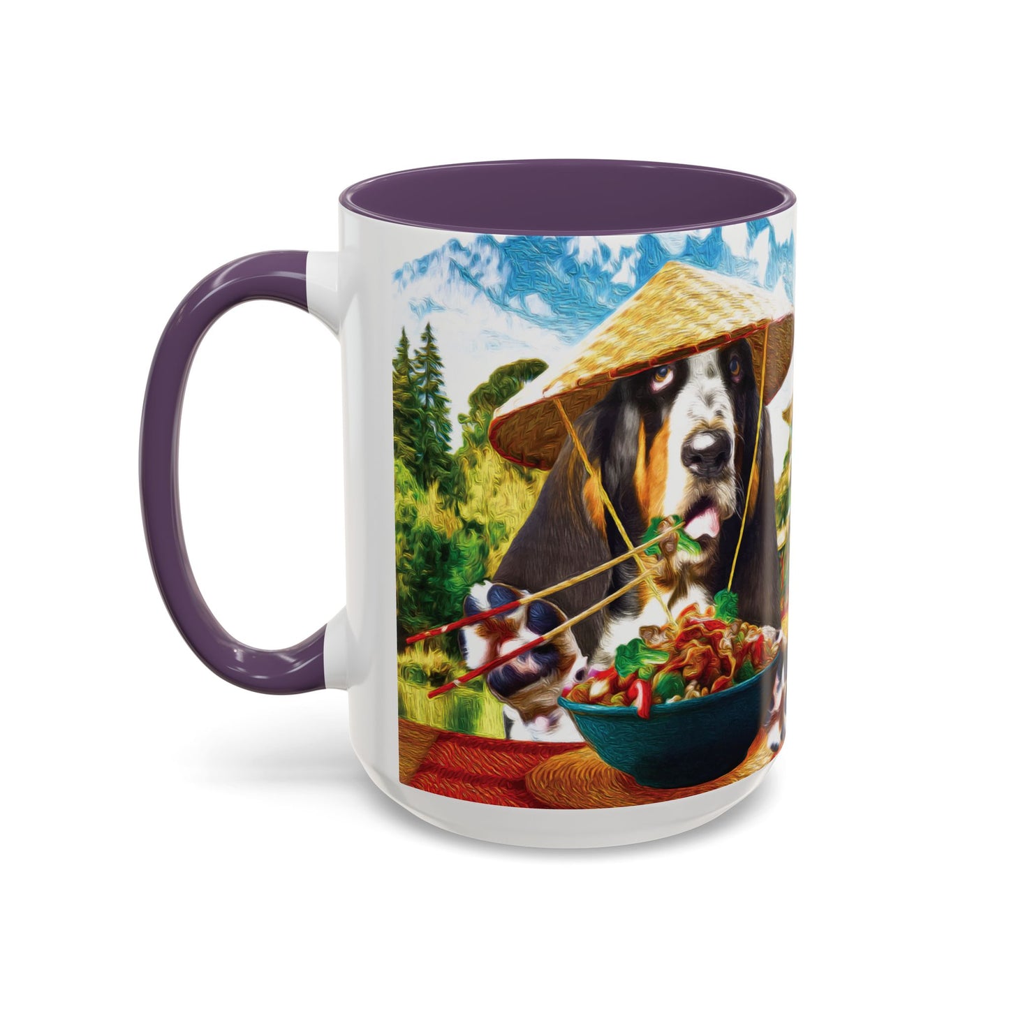 Basset Hound Eating in a Chinese Village - Coffee Mug - Perfect for Dog Lovers, Coffee Enthusiasts, Gifts, Home Decor, and More