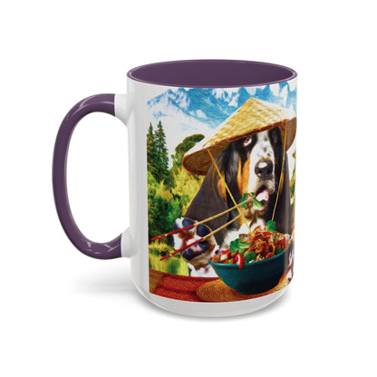 Basset Hound Eating in a Chinese Village - Coffee Mug - Perfect for Dog Lovers, Coffee Enthusiasts, Gifts, Home Decor, and More