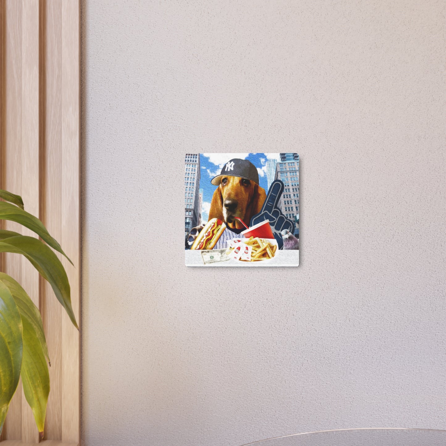 Basset Eating American Fast Food - Metal Art Sign