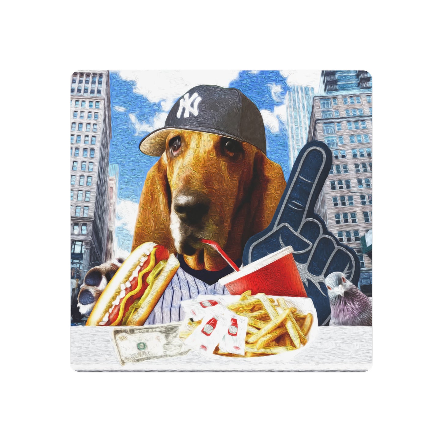 Basset Eating American Fast Food - Metal Art Sign