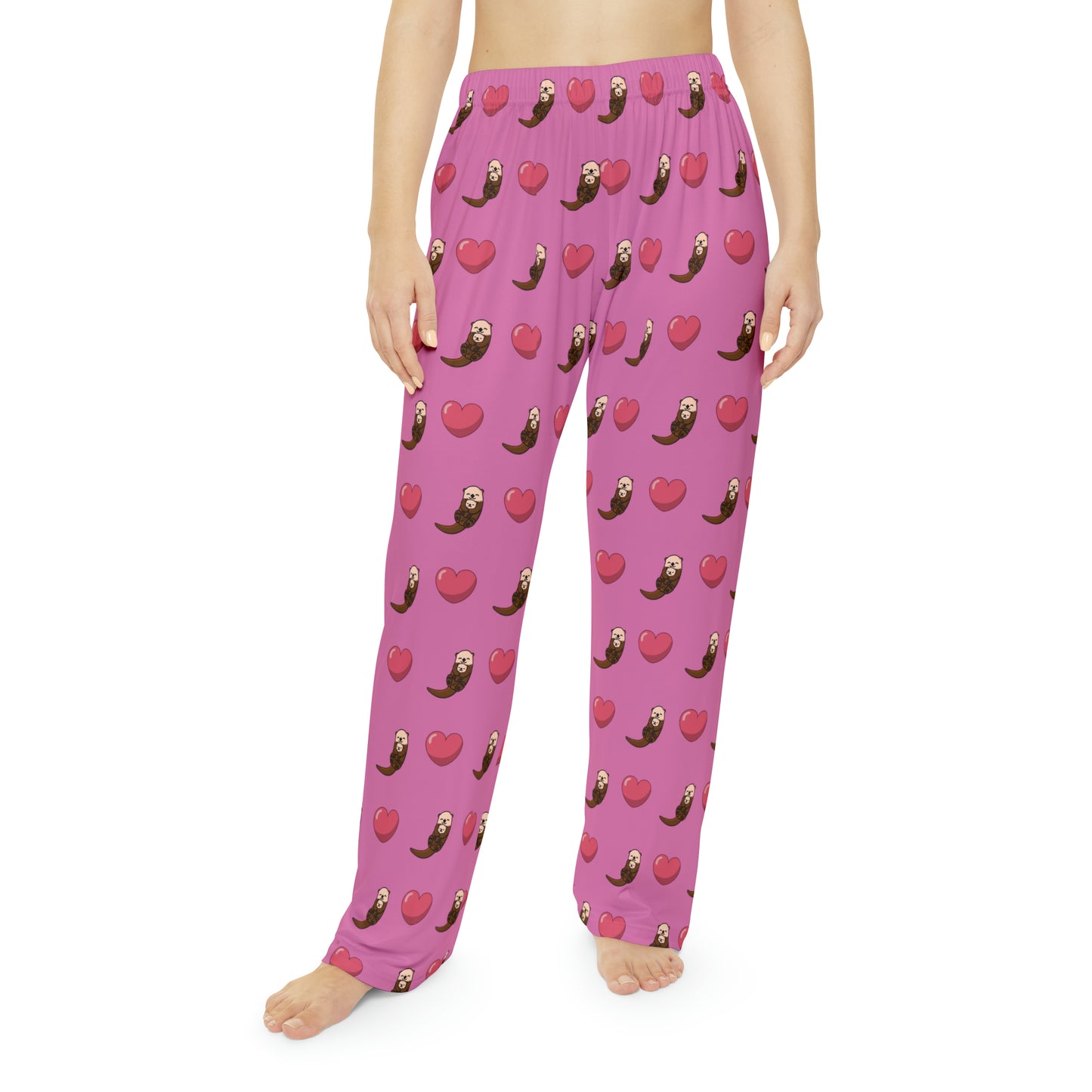 Otters & Hearts (Light Pink) - Women's Pajama Pants (AOP)