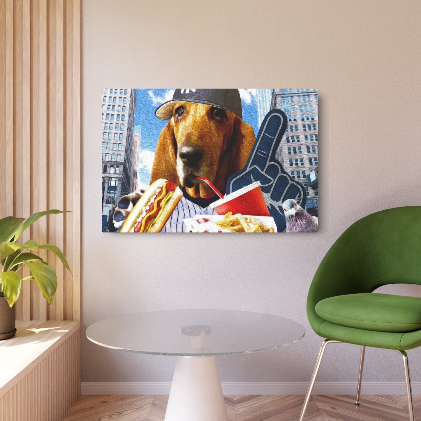 Basset Eating American Fast Food - Metal Art Sign