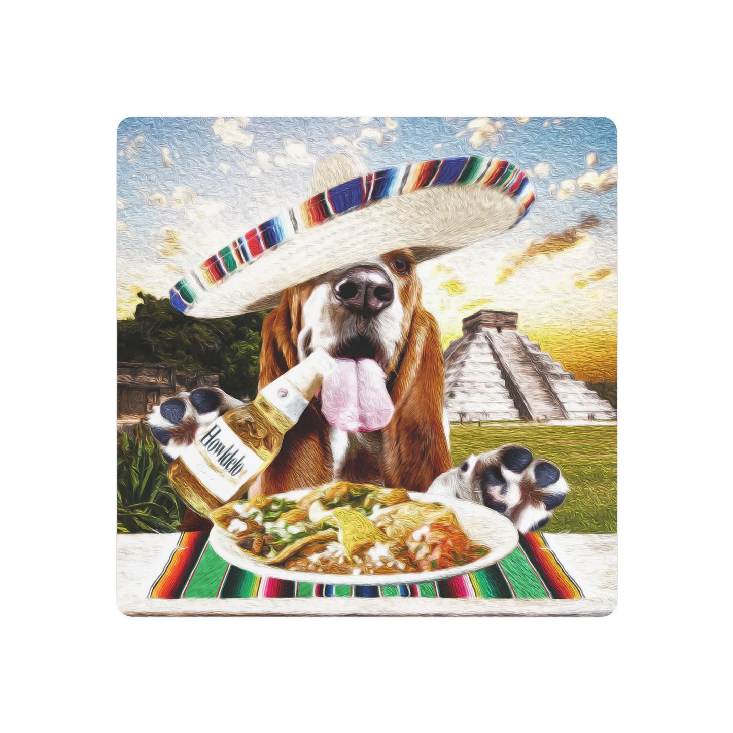 Basset Eating Mexican Food - Metal Art Sign