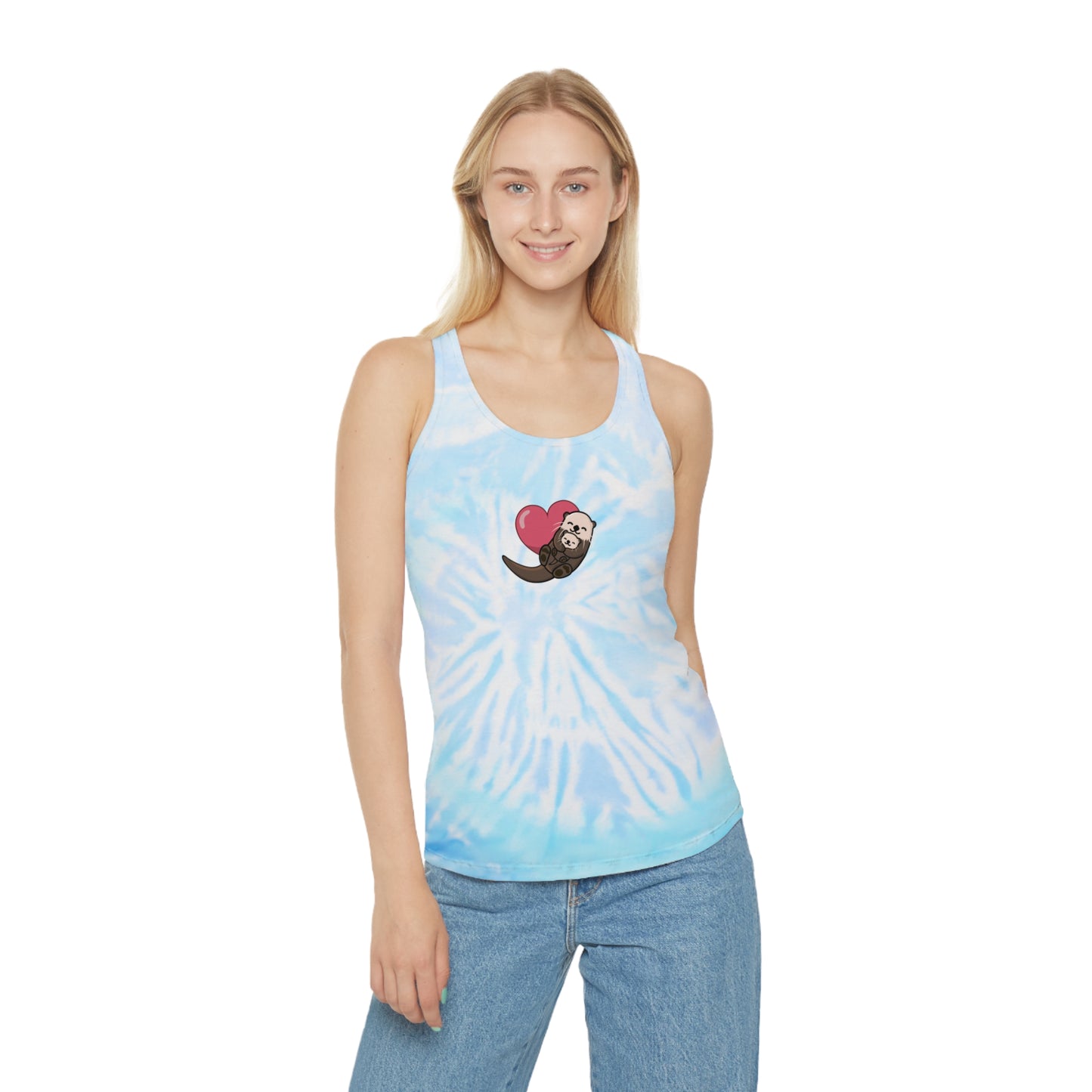 Hugging Otters & Heart - Tie Dye Racerback Tank Top