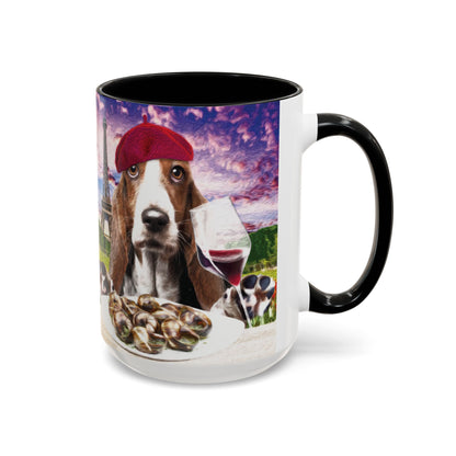 Basset Hound Eating in a French Parisian park - Coffee Mug - Perfect for Dog Lovers, Coffee Enthusiasts, Gifts, Home Decor, and More