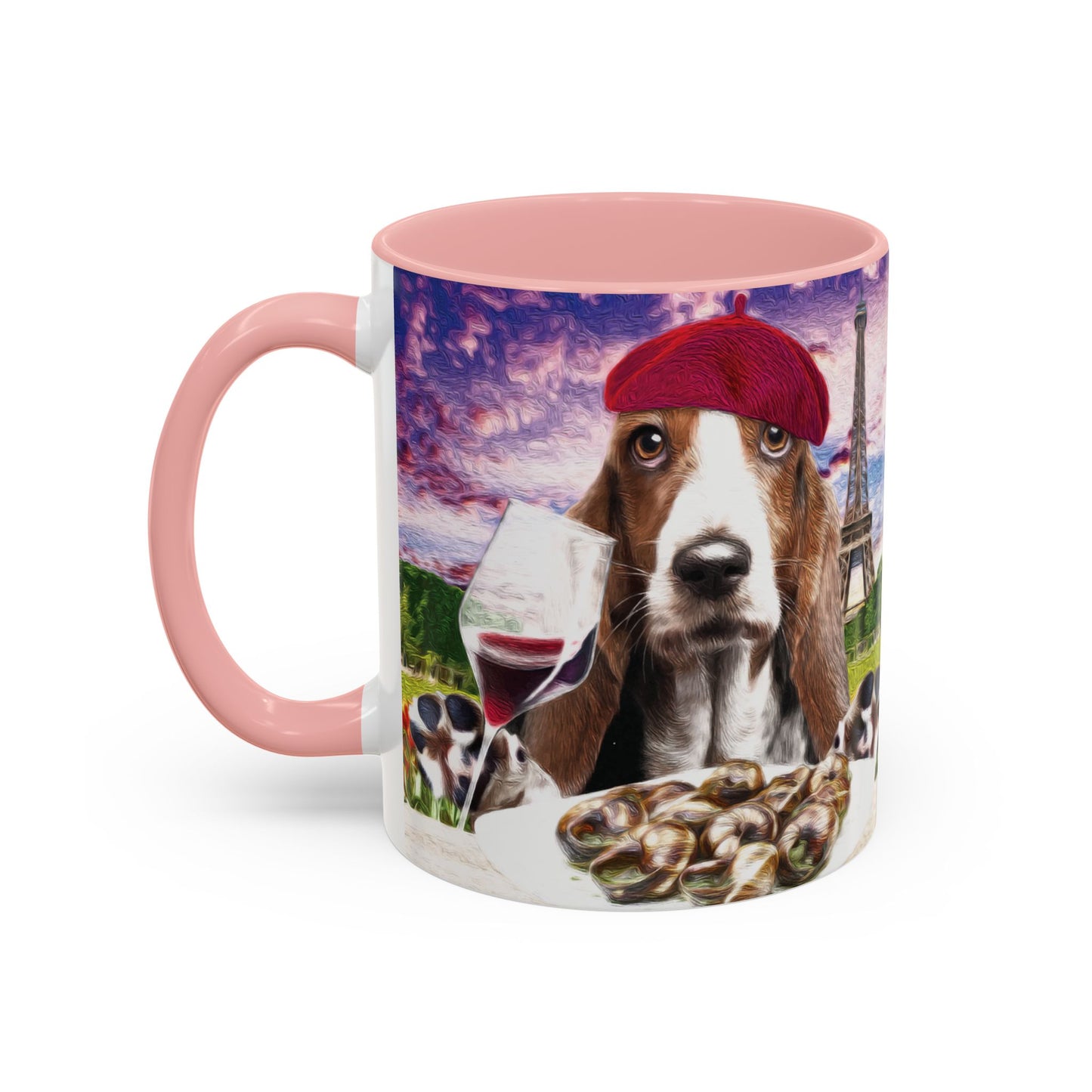 Basset Hound Eating in a French Parisian park - Coffee Mug - Perfect for Dog Lovers, Coffee Enthusiasts, Gifts, Home Decor, and More