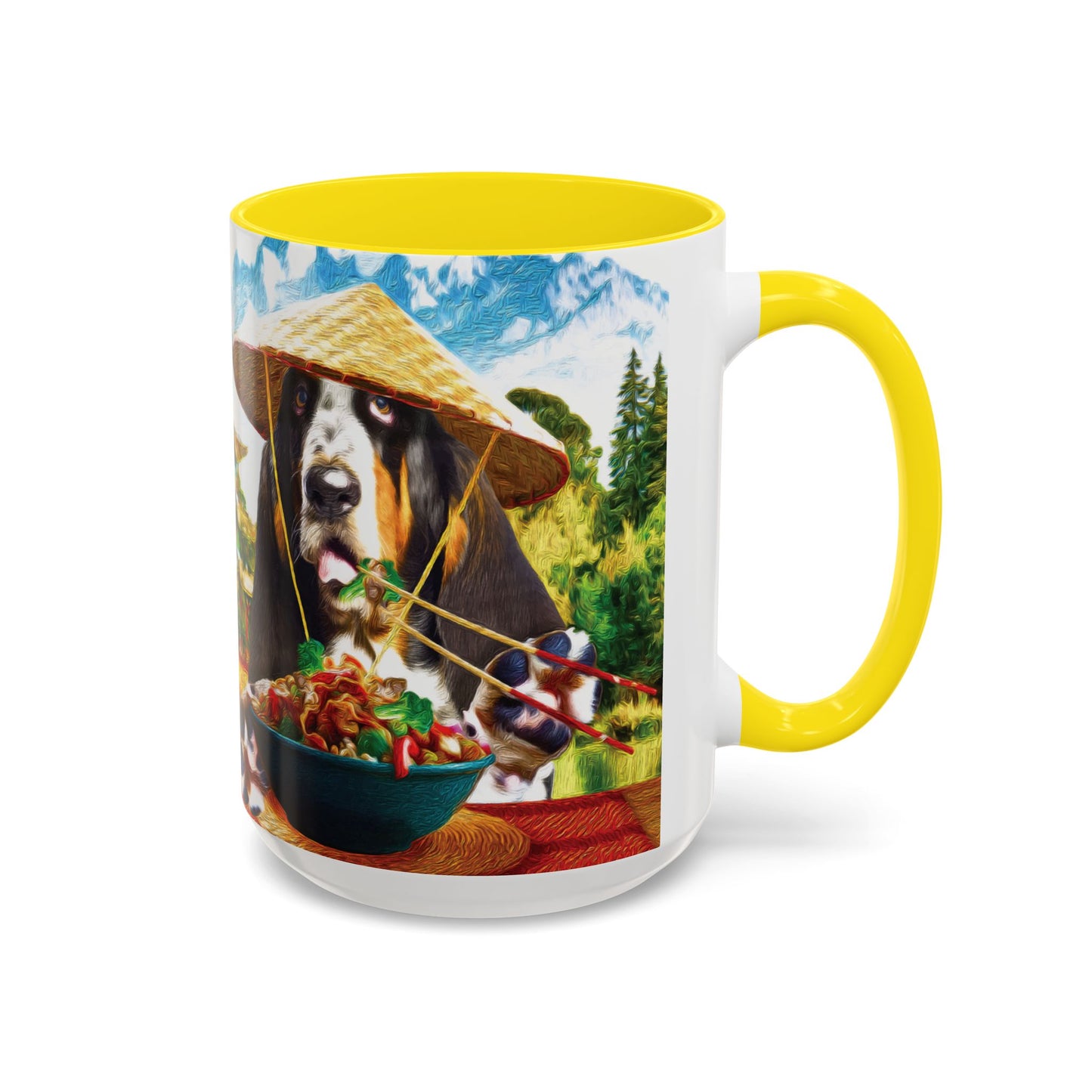 Basset Hound Eating in a Chinese Village - Coffee Mug - Perfect for Dog Lovers, Coffee Enthusiasts, Gifts, Home Decor, and More