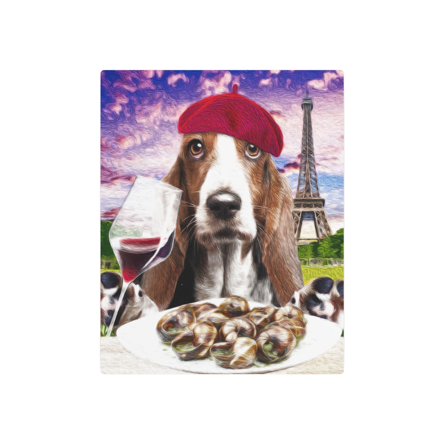 Basset Eating French Food - Metal Art Sign