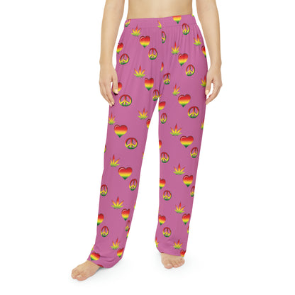 Copy of Peace, Love & Cannabis (in pink) - Women's Pajama Pants (AOP)