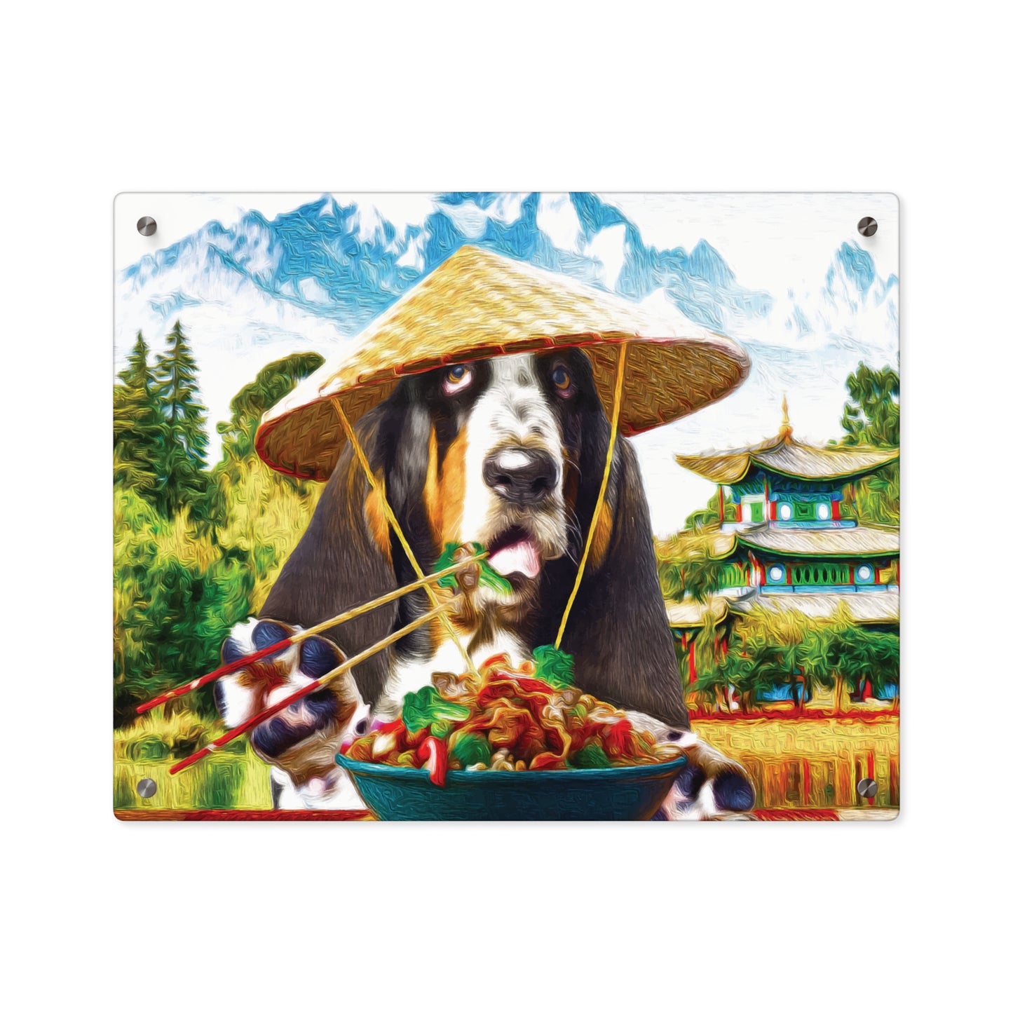 Basset Eating Chinese Food - Acrylic Wall Art Panels