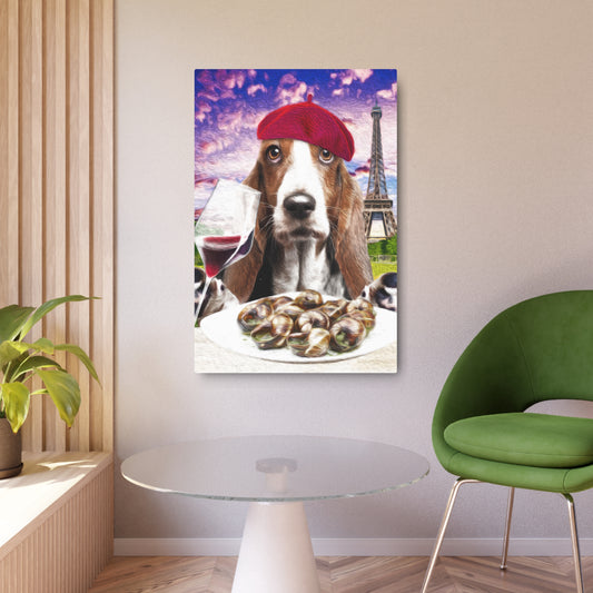 Basset Eating French Food - Metal Art Sign