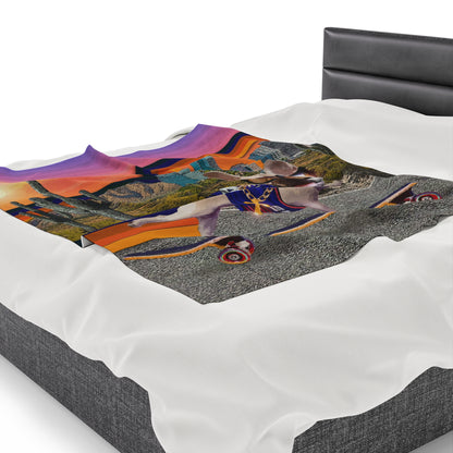 Frenchie Skating Phoenix - Velveteen Plush Blanket