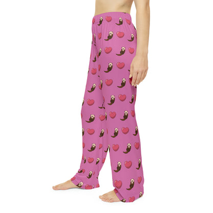 Otters & Hearts (Light Pink) - Women's Pajama Pants (AOP)