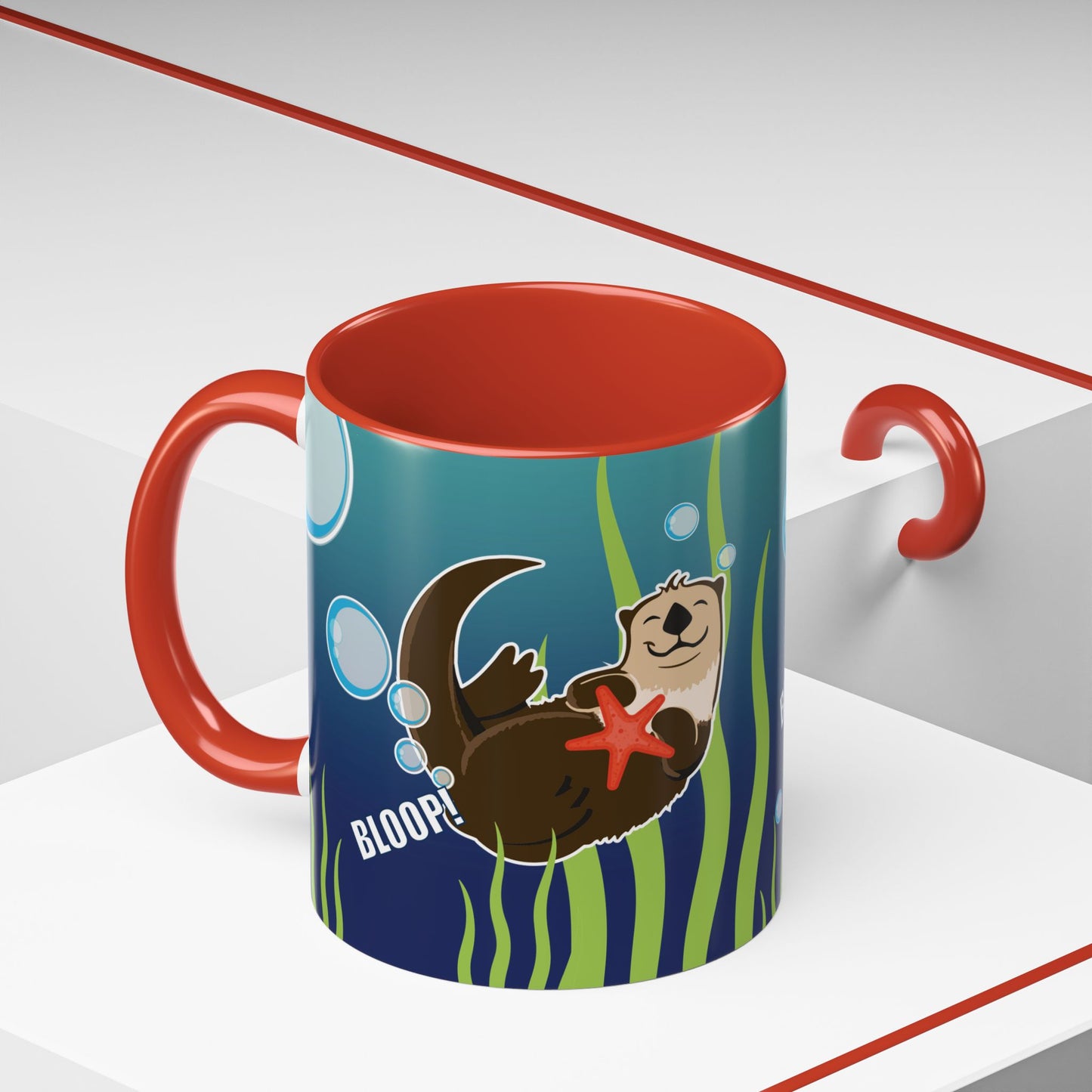 Farting Sea Otter Coffee Mug — Cute 'Bloop!' Sea Otter Accent Ceramic Mug (11/15oz)