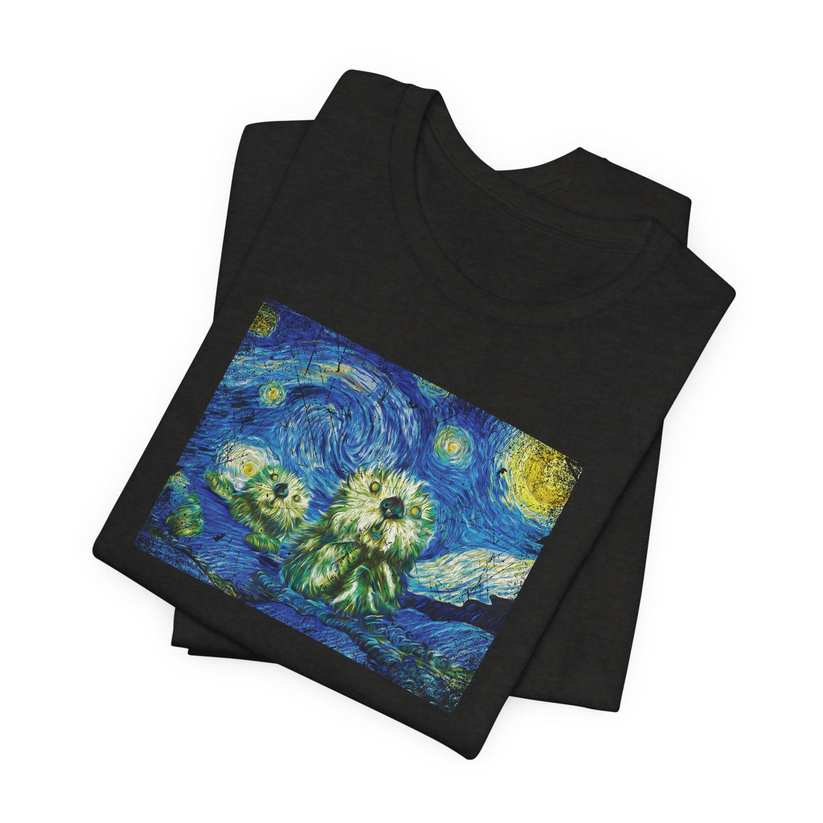 Starry Monterey Night Sea Otters T‑Shirt — Van Gogh Style Floral Tee