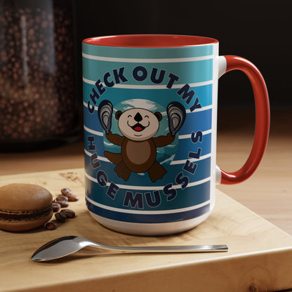 Huge Mussels Happy Sea Otter - Accent Coffee Mug (11, 15oz)