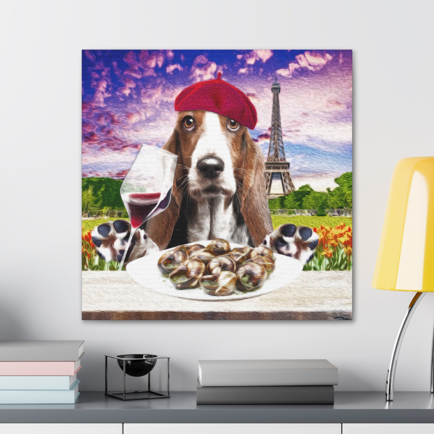 Hound Having Wine & Eating Snails in Paris - Canvas Gallery Wraps