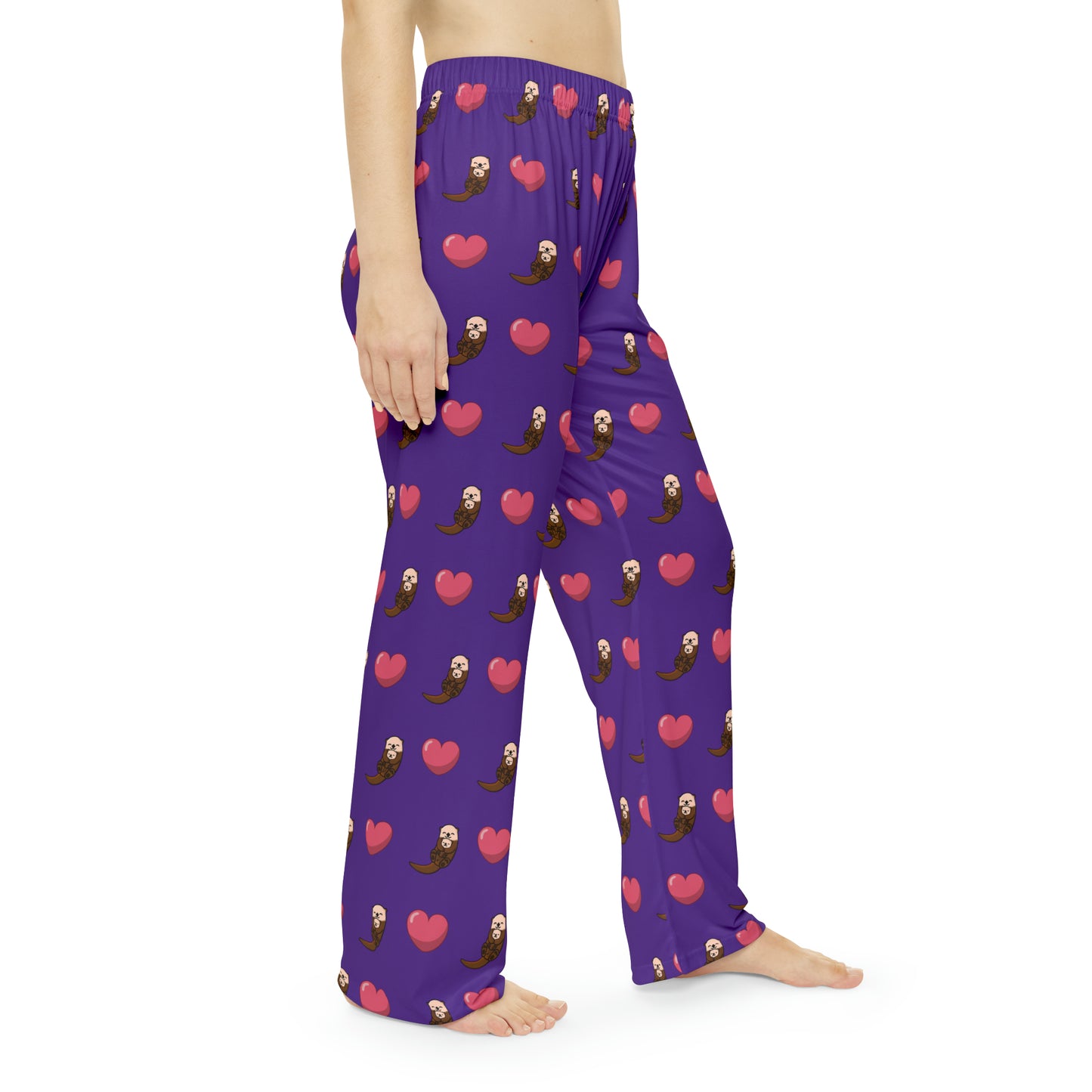 Otters & Hearts (Purple) - Women's Pajama Pants (AOP)