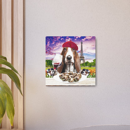 Basset Eating French Food - Metal Art Sign