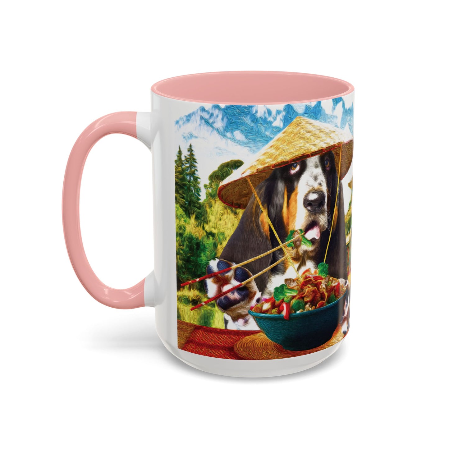Basset Hound Eating in a Chinese Village - Coffee Mug - Perfect for Dog Lovers, Coffee Enthusiasts, Gifts, Home Decor, and More