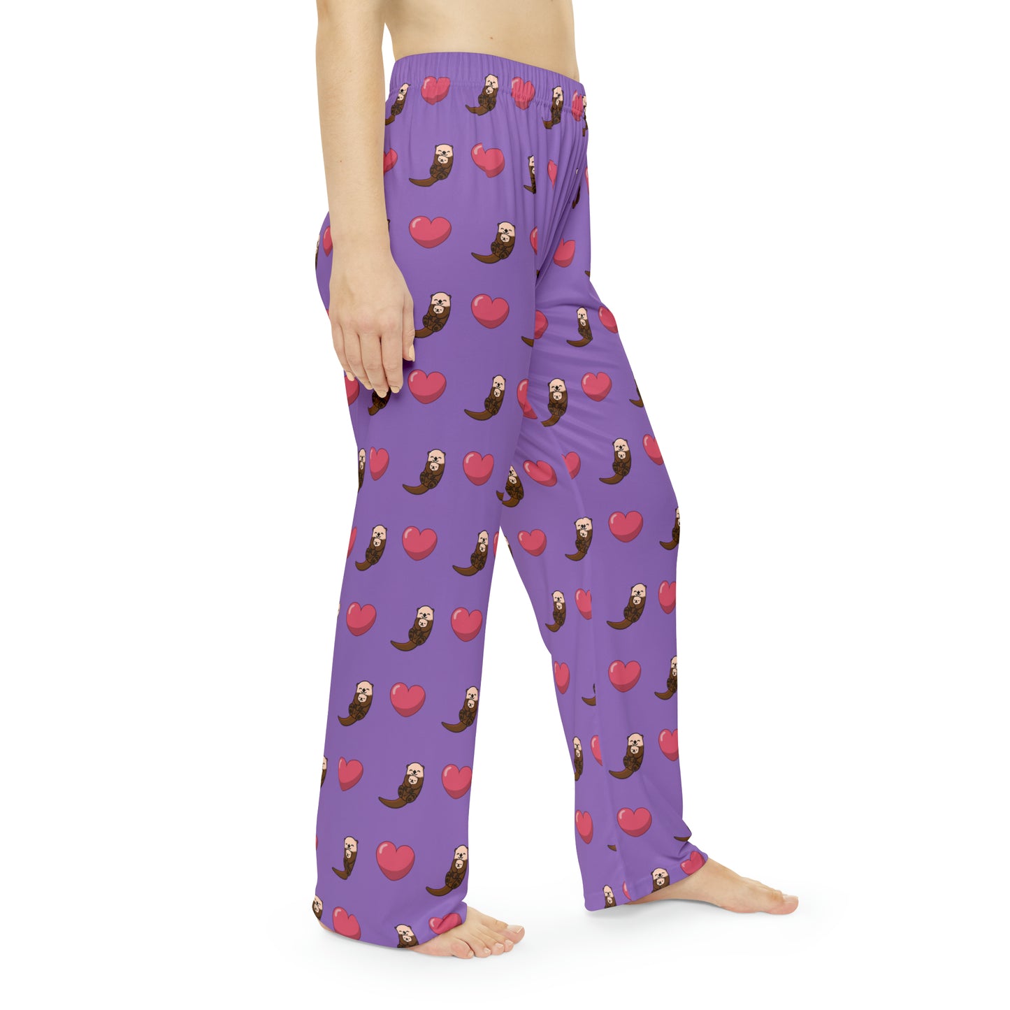 Otters & Hearts (Light Purple) - Women's Pajama Pants (AOP)