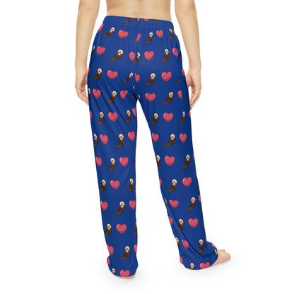 Otters & Hearts (Blue) - Women's Pajama Pants (AOP)