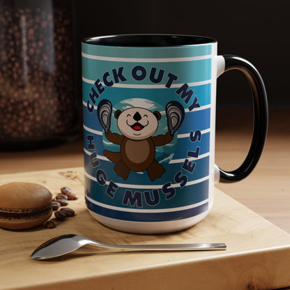 Huge Mussels Happy Sea Otter - Accent Coffee Mug (11, 15oz)