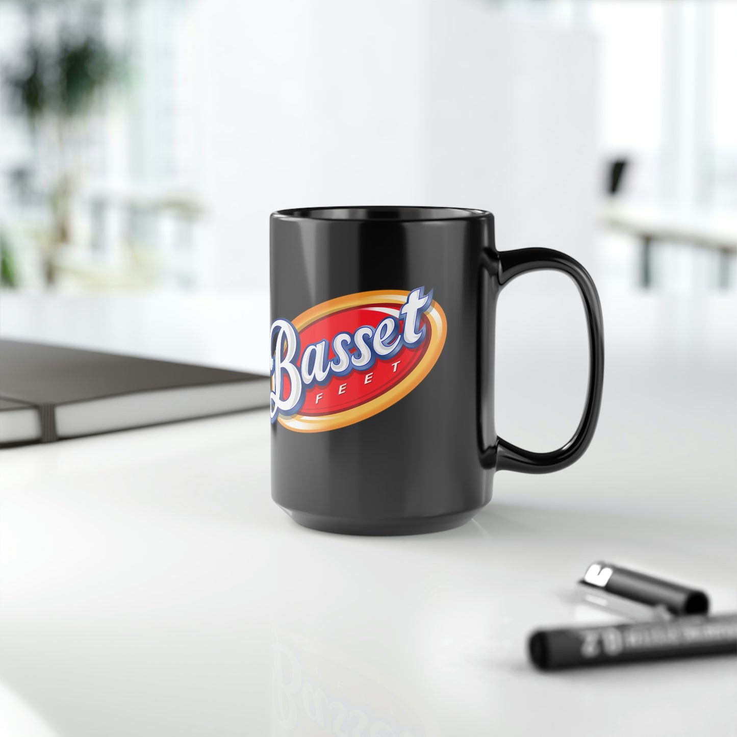 Basset Hound Corn Chips Parody Logo - Black Mug, 15oz